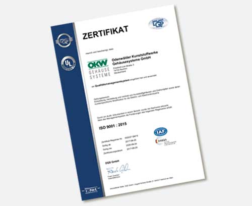 ISO 9001 证书： 2015 年