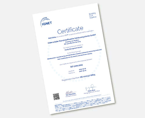 IQNet ISO 9001 证书：2015 年