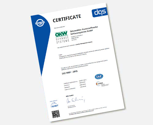 ISO 9001 证书： 2015 年