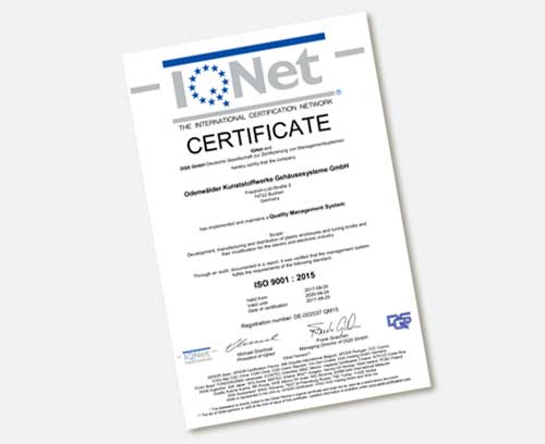 IQNet ISO 9001 证书：2015 年