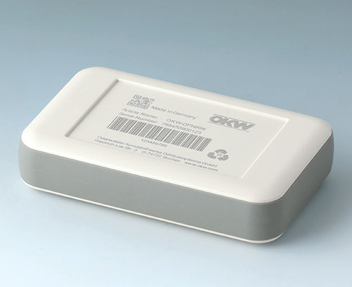 SOFT-CASE de ABS (UL 94 HB), blanco grisáceo con inscripción láser