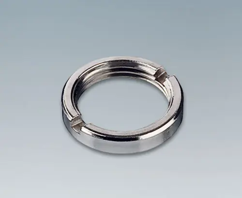 Round nut for mounting potentiometers at front panels