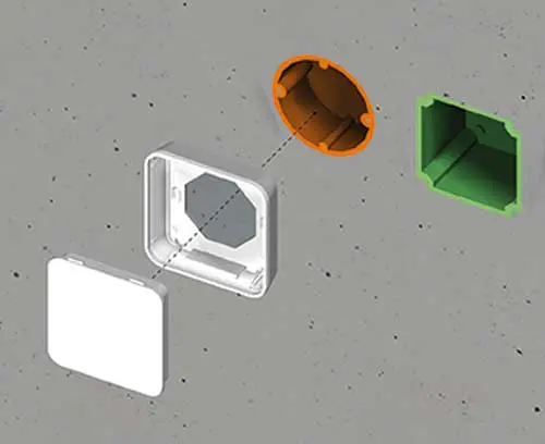 Gabinetes para a montagem em tomadas de embutir ou tomadas para paredes ocas
