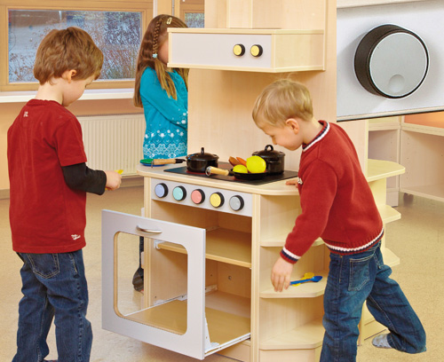 Operating elements for children's kitchen furniture